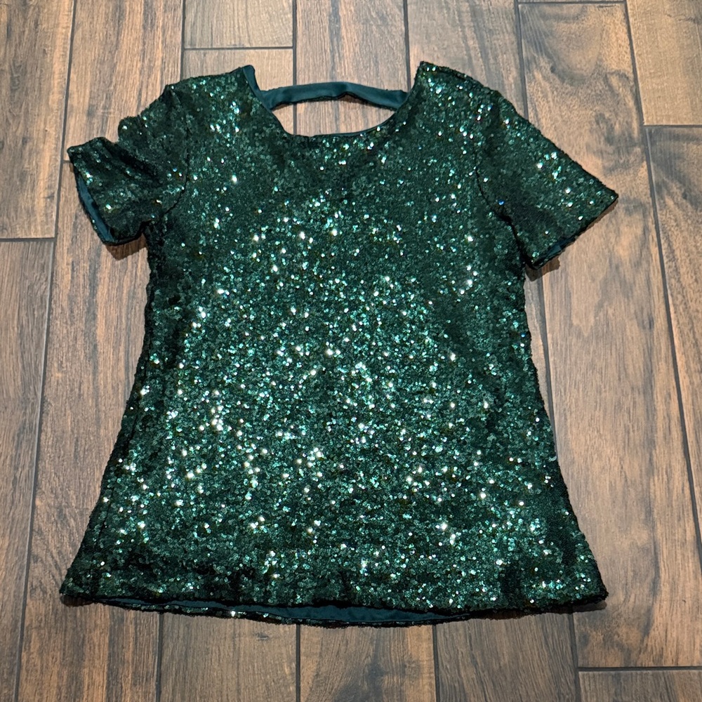 Vanilla Bay Emerald Green Sequin Short Sleeve Top
